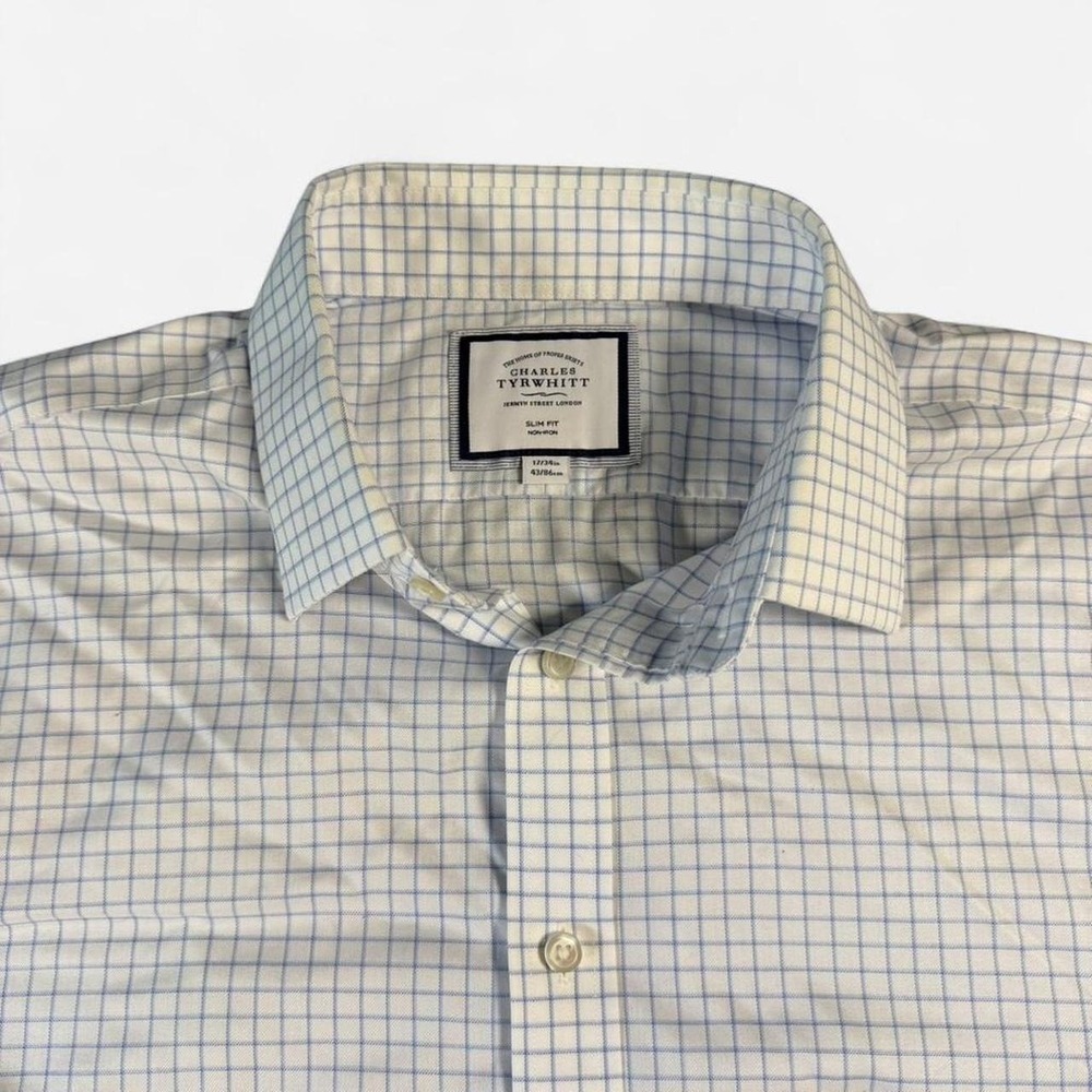 Charles Tyrwhitt White Grid Pattern Button Up Shirt Size Large (17/34)